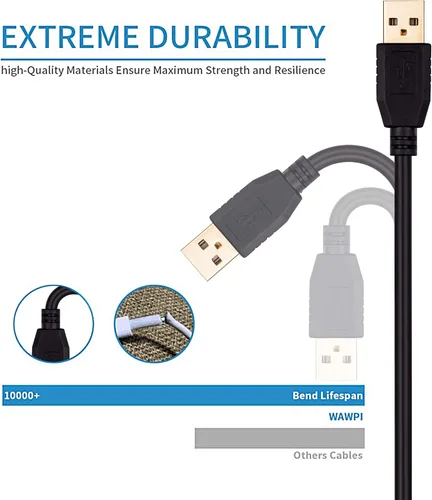 Vista 5 de Tan QY Cable USB A a A macho de 30 pies, cable USB de doble extremo con conector chapado en oro para carcasas de discos duros, impresoras, módems