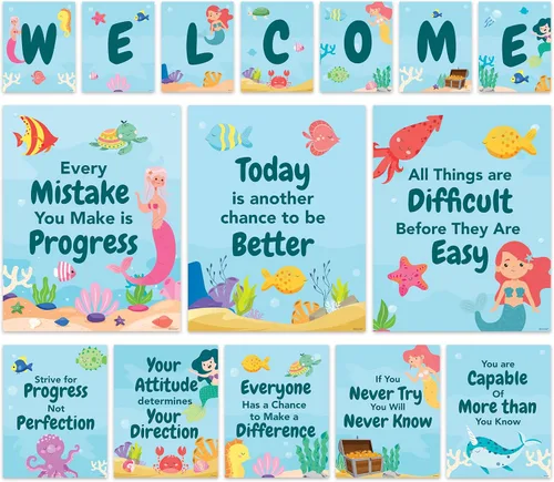 Vista 17 de Decorably 15 carteles de bienvenida con temática de abejas para aulas, escuela primaria, secundaria, inspirador, laminado mate con diseño vibrante