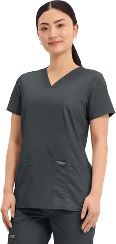Vista 3 de Workwear Revolution Mujeres Scrubs Top V-cuello WW620 Negro
