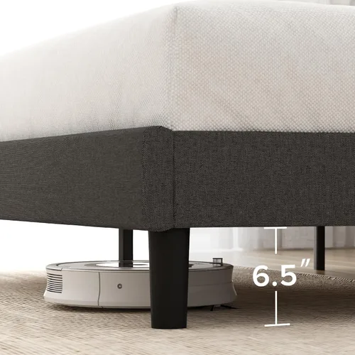 Vista 4 de Zinus - Base de cama Maya tapizada tamaño Full con cabecero asimétrico, listones de madera duraderos, estructura resistente, sueño sin ruido,