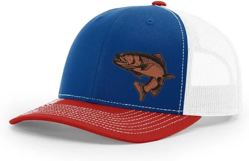 Vista 51 de Sombrero de pesca de trucha con parche de cuero grabado láser Richardson 112 Snapback Trucker Cap
