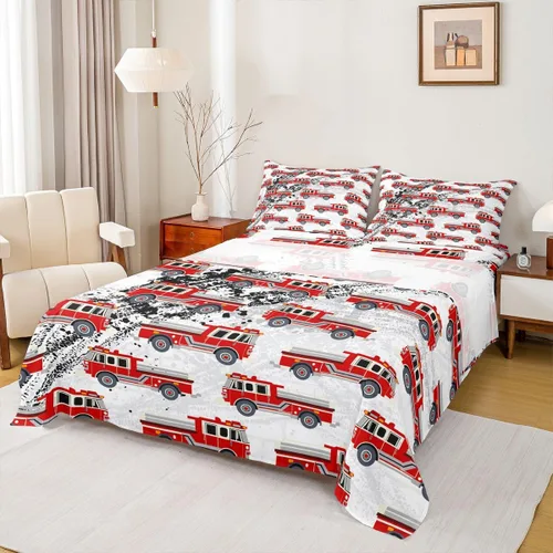 Vista 14 de Erosebridal Juego de sábanas de automóvil de dibujos animados para niños, juego de ropa de cama de camiones, tamaño individual, sábana bajera