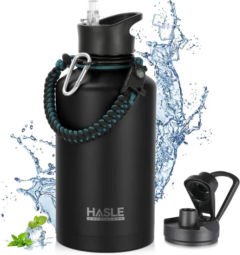 Vista 78 de HASLE OUTFITTERS Botella de agua aislada de 22 onzas, botella de agua de acero inoxidable de doble pared de boca ancha con tapa de popote y tapa