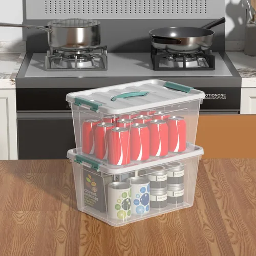 Vista 5 de Sandmovie Caja de plástico de 14 cuartos de galón con tapa, contenedor de almacenamiento transparente con asa, 6 paquetes