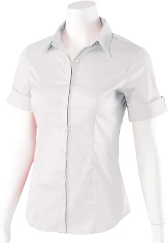 Vista 2 de Blusa de manga corta elástica con cuello abotonado para oficina, formal, informal, para mujer, ajuste (XS-3XL)