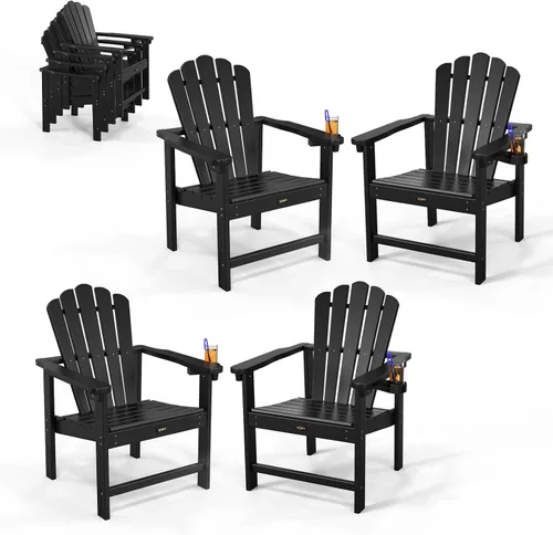 Vista 10 de VINGLI Silla Adirondack plegable de plástico con soporte para tazas, material HDPE 100% reciclable, cómoda capacidad de peso de 380 libras