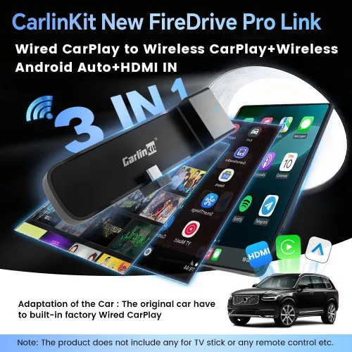 Vista 2 de Carlinkit FireDrive Link Pro Car TV Mate, convertido con cable a Android inalámbrico Auto y adaptador CarPlay, compatible con CarPlay con cable
