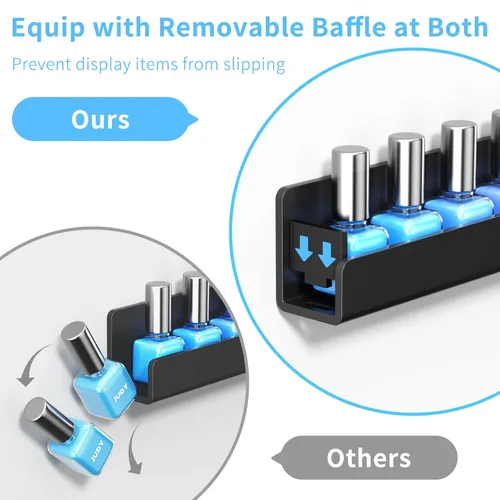 Vista 2 de NIUBEE Paquete de 6 estantes para esmalte de uñas, estante montado en la pared con inserciones de extremo antideslizantes extraíbles, organizador
