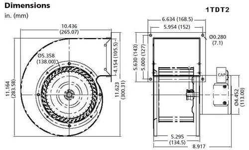 Vista 2 de Dayton 1TDT2 - Soplador, 549 CFM, 115 V, 2,05 Amp, 1640 RPM