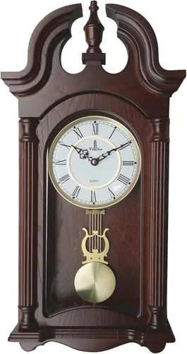 Vista 9 de Reloj de pared de péndulo a pilas, reloj de pared colgante de madera con péndulo, silencioso y sin timbre, madera real, decorativo para decoración