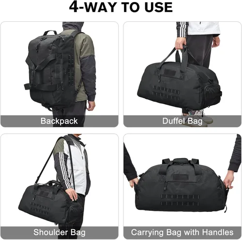Vista 2 de G4Free Mochila táctica grande de 70L para hombre, mochila deportiva para gimnasio con compartimento para zapatos, mochila militar Molle (negro)