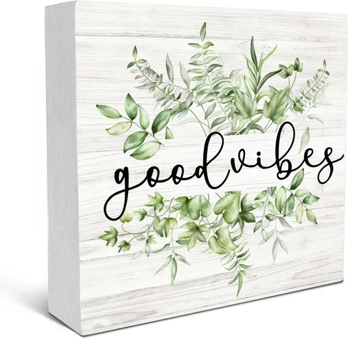 Vista 10 de SRADMO Letrero de madera con diseño floral bohemio, decoración de escritorio, decoración motivacional de oficina, tema inspirador positivo, caja