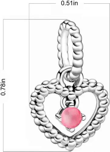 Vista 7 de Dijes de piedra natal de plata de ley 925 con dije de corazón para pulsera, collar, dije de feliz cumpleaños, cuentas colgantes de corazón