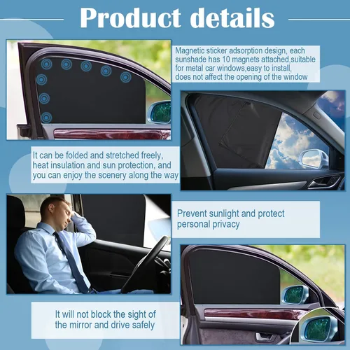 Vista 3 de Tallew 4 parasoles magnéticos opacos magnéticos para ventana de automóvil, cortinas para ventana de automóvil, cortinas para ventana de automóvil