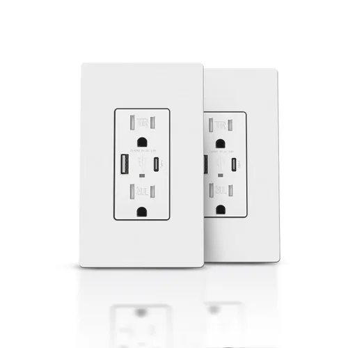 Vista 13 de TOPELER Toma de pared USB, receptáculo de cargador USB de 4.8 A con puertos tipo A y tipo C, enchufe dúplex de 15 amperios resistente a