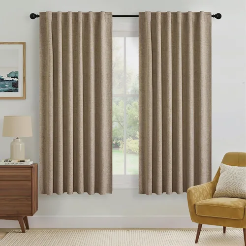 Vista 176 de RYB HOME Cortinas de lino texturizado 100% opacas de 84 pulgadas de largo, aislamiento térmico, privacidad, ahorro de energía para dormitorio, sala