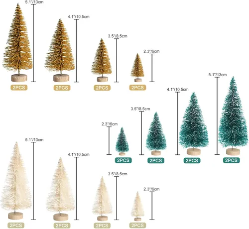 Vista 6 de 8 mini árboles de Navidad, árboles artificiales con base de madera, árboles de Navidad en miniatura de mesa con 4 coronas pequeñas de Navidad