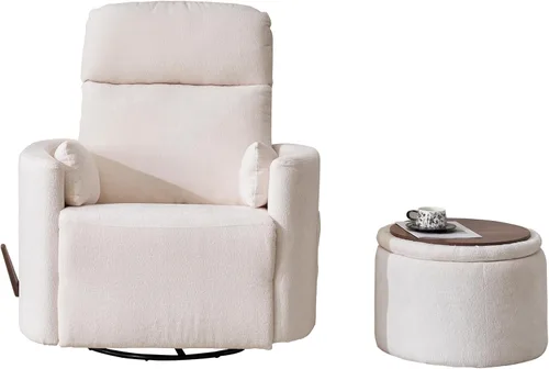 Vista 15 de Sillón reclinable eléctrico de gran tamaño con masaje y calor, sillón reclinable giratorio con reposacabezas ajustable, silla reclinable planeadora