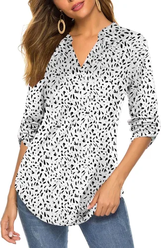 Vista 22 de Halife Blusa de trabajo con cuello en V y manga 3/4 enrollable, estampado c-army verde