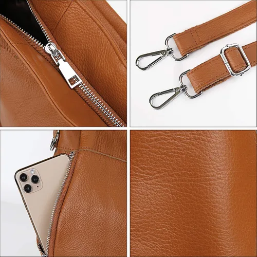 Vista 5 de YALUXE Bolso de hombro de cuero genuino para mujer, con asa superior
