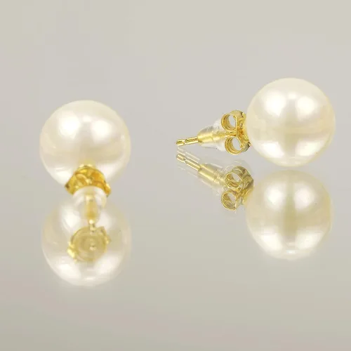 Vista 8 de Cowlyn Pendientes redondos de plata de ley chapada en oro de 18 quilates con perlas de concha de imitación blanca