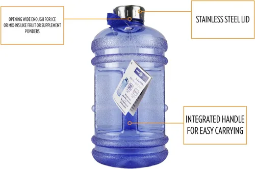 Vista 2 de New Wave Enviro Botella de agua icónica de 2.2 litros sin BPA con tapa de acero inoxidable, asa integrada para un fácil transporte, botella