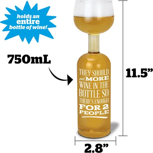 Vista 3 de BigMouth Inc. Vaso-botella de vino definitivo – Contiene una botella entera de 750 ml de vino, lee “Deberían poner más vino en la botella para que