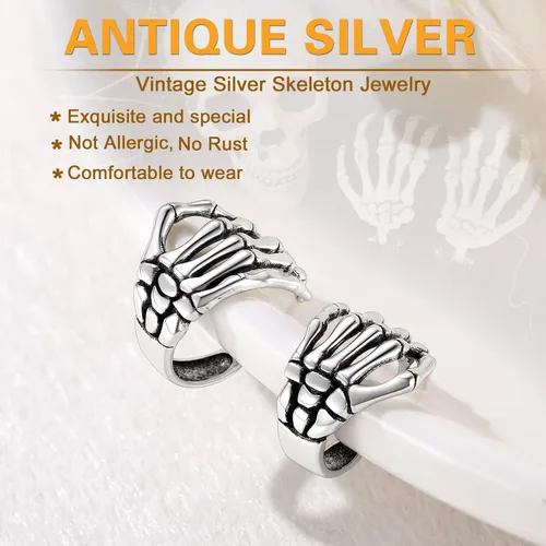 Vista 4 de SILVERCUTE 925 Sterling Silver Earrings for Women,Silver CatDinosaurDevil HornLeafSnakeSkeleton Various Stud Earrings or Ear Cuffs