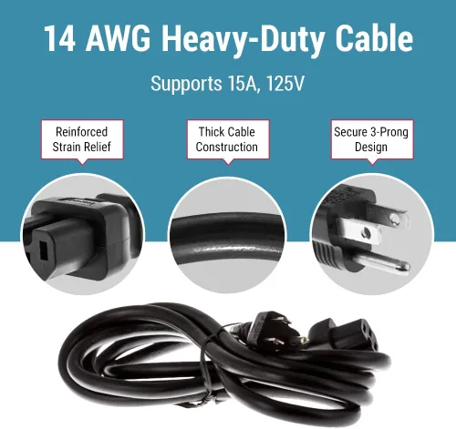 Vista 5 de CablesAndKits Cable de alimentación de CA resistente, compatible con Cisco P/N CAB-TA-NA-9200), 15A/125V, 14 AWG, 5-15P a C15