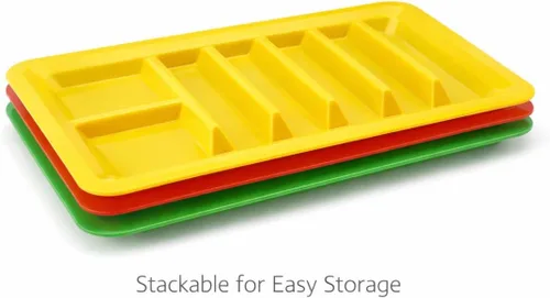 Vista 8 de Dependable Industries inc. Essentials Juego de 3 platos rectangulares para tacos, bandejas de plástico sin BPA con divisores, apilables, aptos