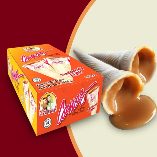 Vista 3 de Las Sevillanas Conos de obleas rellenos de Cajeta – Dulce de Leche – Dulce de Leche – Dulce de Leche – Waffle crujiente – Perfecto para aperitivos