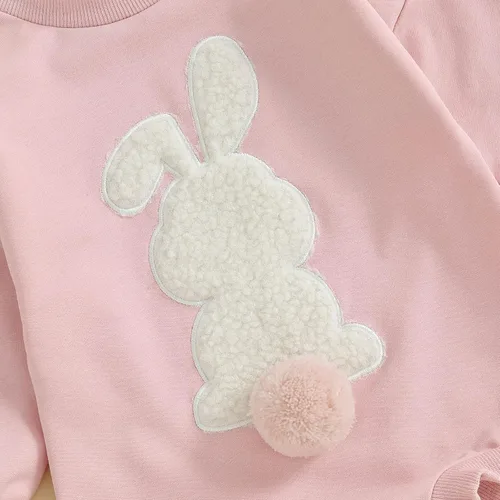 Vista 6 de FOCUSNORM Ropa de Pascua para bebé recién nacida, con bordado de conejo, sudadera con burbujas, traje de bebé niña