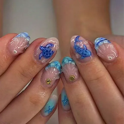 Vista 23 de Uñas postizas a presión de almendra marrón, medianas con diseños de leopardo y purpurina, uñas postizas en forma de almendra otoñal, uñas acrílicas