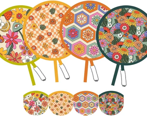 Vista 11 de Paquete de 4 Abanicos de Mano Plegables con Animales – Abanicos Redondos de Tamaño de Bolsillo para Hombres y Mujeres, Ventilador de Enfriamiento