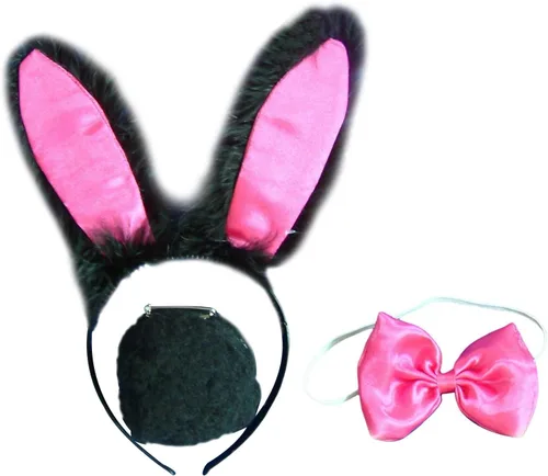 Vista 2 de Colaxi Conjunto de disfraz de conejo, diadema de orejas de conejo, pajarita y accesorios de cola