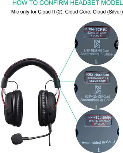Vista 2 de Micrófono de repuesto compatible con Kingston HyperX Cloud 2 II, Cloud Core, Cloud Pro, CloudX Gaming Headset, 0.138 in Auriculares Boom