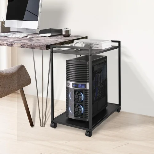 Vista 6 de Liitrton Soporte de torre para computadora, soporte de PC de 2 niveles con ruedas bloqueables, soporte para CPU debajo del escritorio para oficina