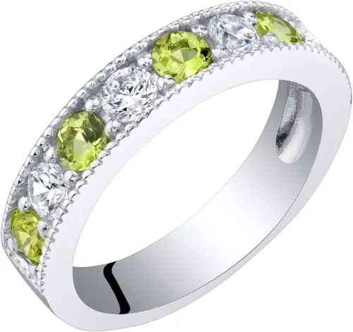Vista 15 de PEORA Anillo de boda de plata de ley de 0.157 pulgadas con milgrain y media eternidad para mujer, varias piedras preciosas, ajuste cómodo, tamaños 5