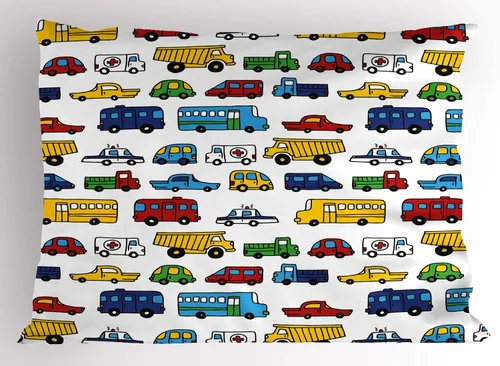 Vista 16 de Lunarable Juego de 2 fundas de almohada de caricaturas, automóvil deportivo de velocidad moderna, imagen exquisita del automóvil, ropa de cama