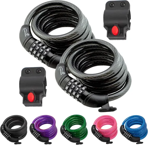 Vista 8 de Lumintrail Combinación de cable de bloqueo para bicicleta y scooter, cerraduras de bicicleta de 6 pies, resistentes, antirrobo con combinaciones