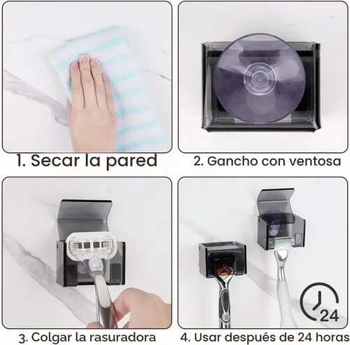 Vista 5 de Paquete de 2 soportes acrílicos para maquinilla de afeitar con cubierta para ducha, organizador de afeitadora montado en la pared con ventosa