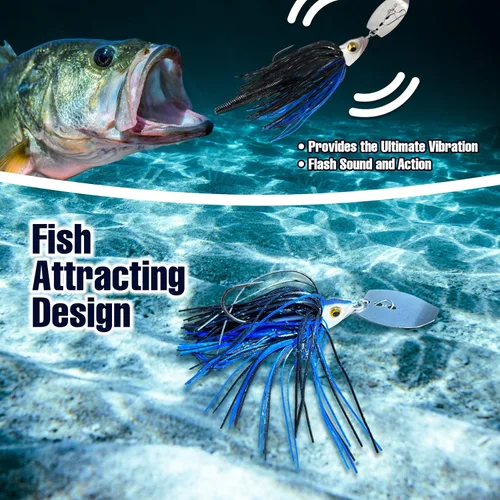Vista 4 de Reaction Tackle Tungsten Bladed Jig Heads - Swimbait Fishing Jigs for Large and Smallmouth Bass, Trout, Walleye - Bass Fishing Lures Make a Chatter