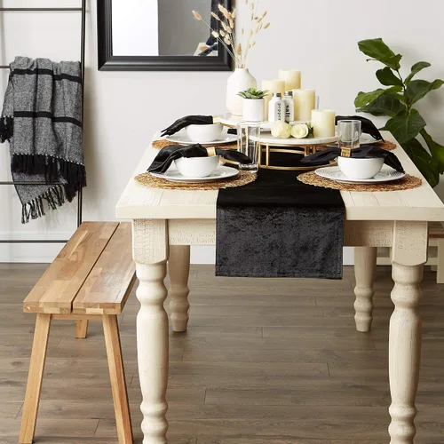 Vista 9 de DII Velvet Collection de mesa, camino de mesa, 14x72 pulgadas, negro