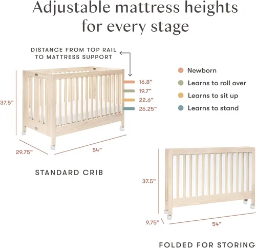 Vista 7 de Babyletto Maki - Cuna plegable portátil convertible 2 en 1, lavado natural