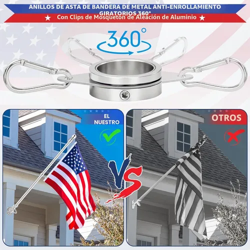 Vista 2 de Anillos giratorios de asta de bandera de 1 pulgada, clips giratorios de aleación de aluminio anti-envoltura de 360°, anillos giratorios de montaje