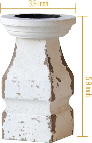 Vista 4 de Portavelas blanco envejecido para centros de mesa, portavelas rústico para velas de pilar, soporte de vela de madera de granja Shabby Chic