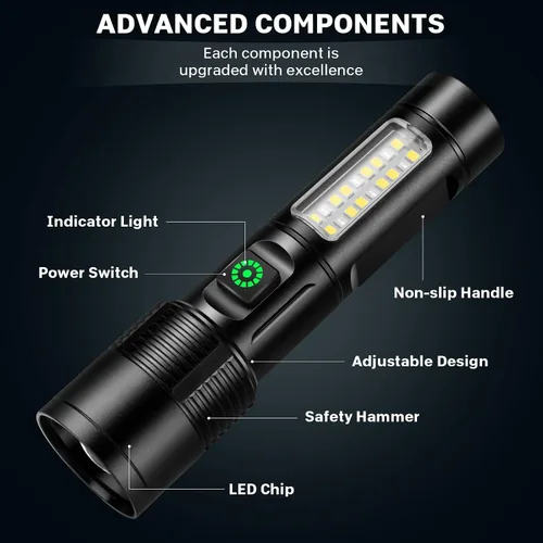 Vista 11 de Paquete de 2 linternas LED recargables de 990,000 lúmenes, ajustables con 5 modos, IPX7 impermeable, luz flash de mano para camping, senderismo