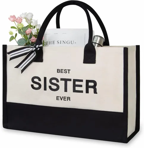 Vista 380 de TOPDesign Personalized Initial Canvas Beach Bag, Monogrammed Gift Tote Bag for Women