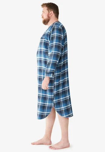 Vista 4 de KingSize Camisón de franela a cuadros grandes y altos para hombre