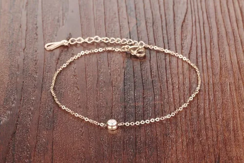 Vista 6 de De la Mujer Anklet 18K Rose de oro tono cz de la suerte cadena de pie verano accesorio ajustable l8.46